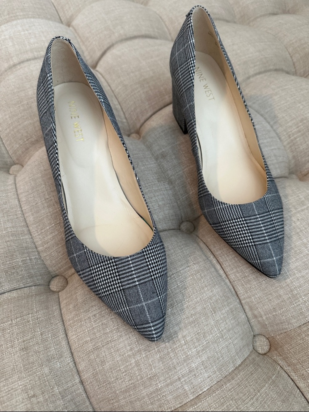 Nine West Gray Plaid Pointed-Toe Pumps
